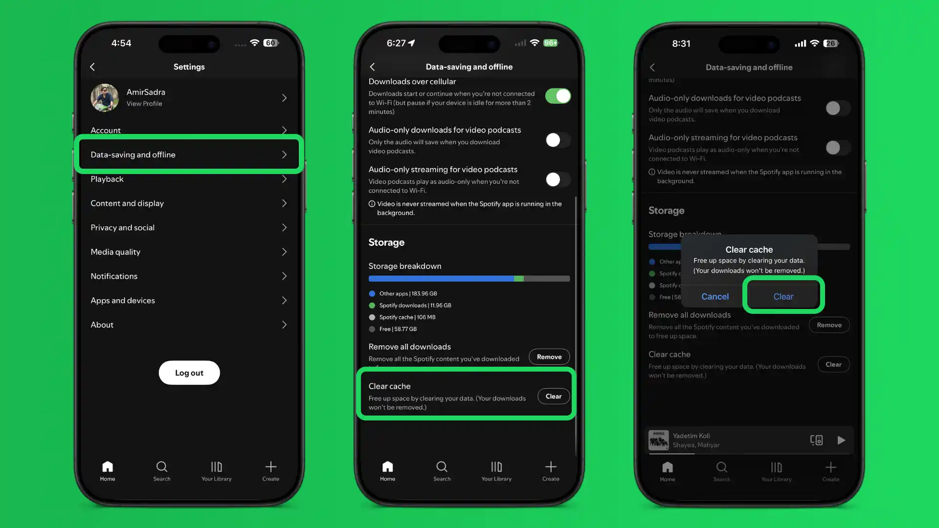 آموزش پاکسازی کش اسپاتیفای در موبایل (اندروید و iOS)